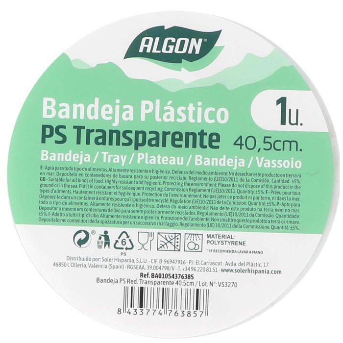 Bandeja transparente Algon 40.5 cm (18 Unidades) 3 Bandeja transparente Algon 40.5 cm (18 Unidades) 3