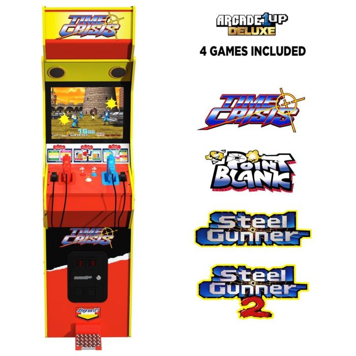 Arcade1Up Máquina Arcade Time Crisis Deluxe, 4 Juegos Clásicos (Time Crisis, Point Blank), 2 Pistolas, Pedal, WiFi, Pantalla 17" LCD 2