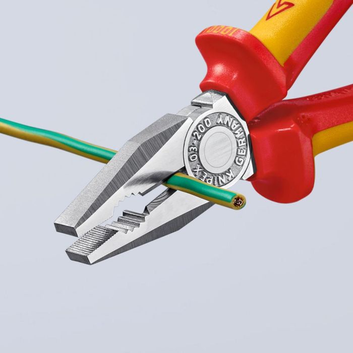 Knipex Alicates universales 0306200, cromado, mangos aislados, 200x65x20mm, para cortar alambre blando y duro, acero forjado 3 Knipex Alicates universales 0306200, cromado, mangos aislados, 200x65x20mm, para cortar alambre blando y duro, acero forjado 3