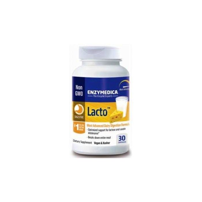 ENZYMEDICA Lacto 30 Cápsulas Vegetales Complemento Alimenticio con Lactasa y Enzimas para Digestión de Lactosa