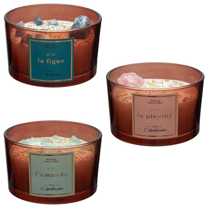 Home Deco Factory Vela Perfumada con Piedras, Vaso de Vidrio Tintado, Cera de Parafina y Minerales, 7.8 cm Alto 2
