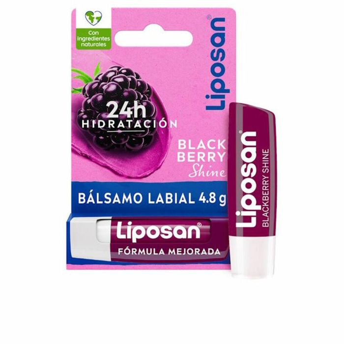 Liposan Bálsamo Labial Blackberry Shine Color Burdeos Hidratación 24h, con Manteca de Karité y Aceites Naturales 4,8g Stick