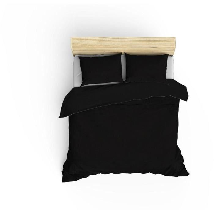 Juego de cama - 1 funda nórdica 220x240 cm + 2 fundas de almohada 60x60 cm - 100% algodón satén - Negro 1 Juego de cama - 1 funda nórdica 220x240 cm + 2 fundas de almohada 60x60 cm - 100% algodón satén - Negro 1