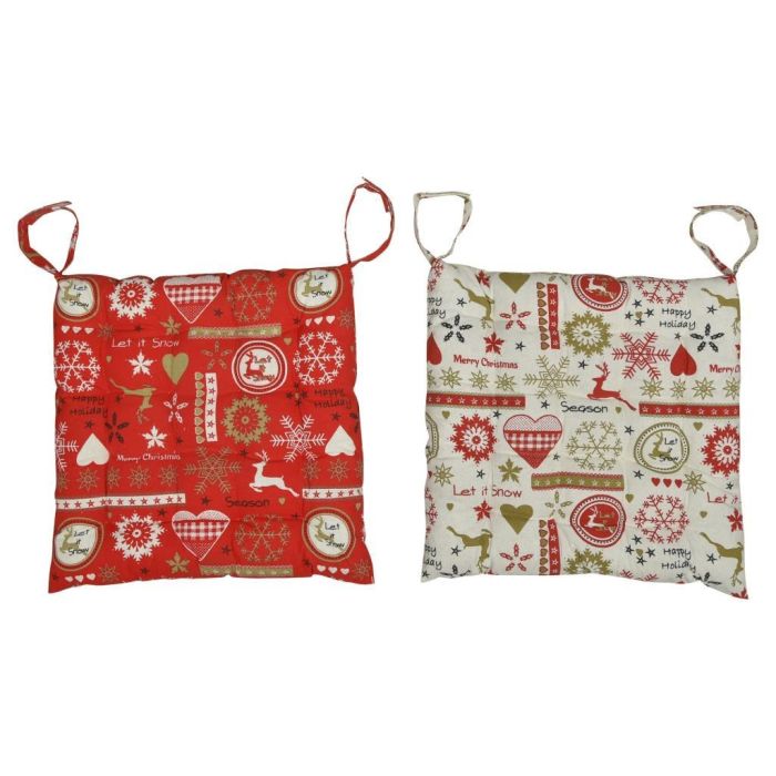 Cojin Silla Navidad Tradicional DKD Home Decor Rojo Blanco 40 x 4 x 40 cm (4 Unidades)