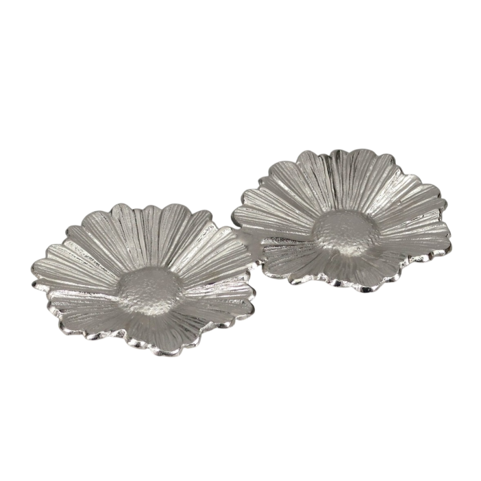 DKD Home Decor Bandeja Vaciabolsillos Shabby Plateada de Aluminio 18 x 35 x 2.5 cm con Margaritas (2 Unidades)