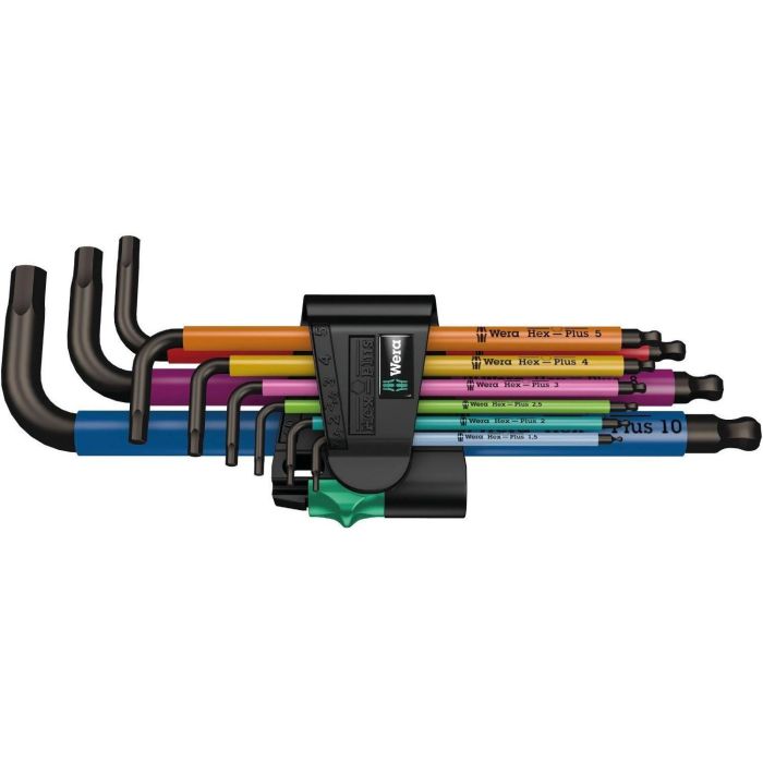 Wera 3950/9 05022669001 - Juego Llaves Allen Hex-Plus Métricas de Acero Inoxidable (1.5-10 mm), 9 Piezas con Estuche