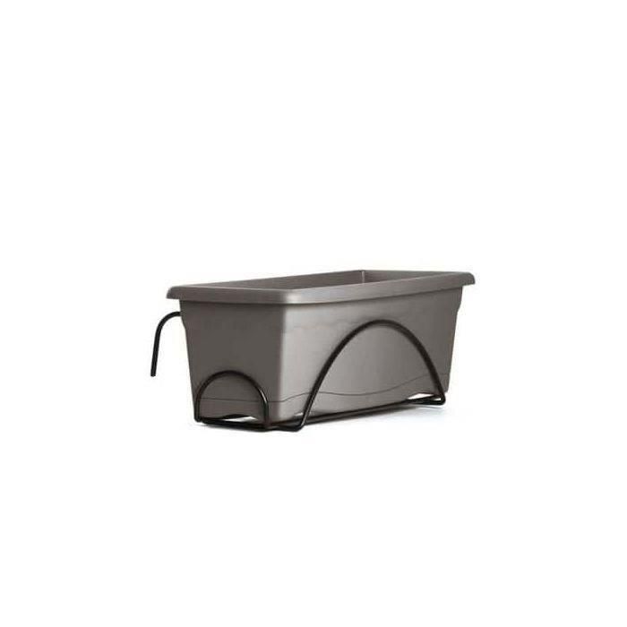 PLASTIKEN Jardiniere 60x20 Cm + Bandeja + Soporte Balcón Colección TERRA - Taupe 1 PLASTIKEN Jardiniere 60x20 Cm + Bandeja + Soporte Balcón Colección TERRA - Taupe 1