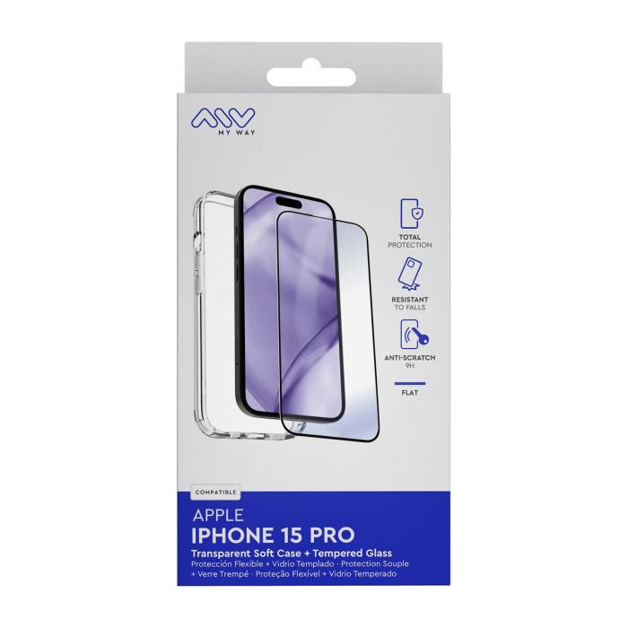 Myway Funda TPU y Protector Pantalla Cristal Templado para Apple iPhone 15 Pro 7