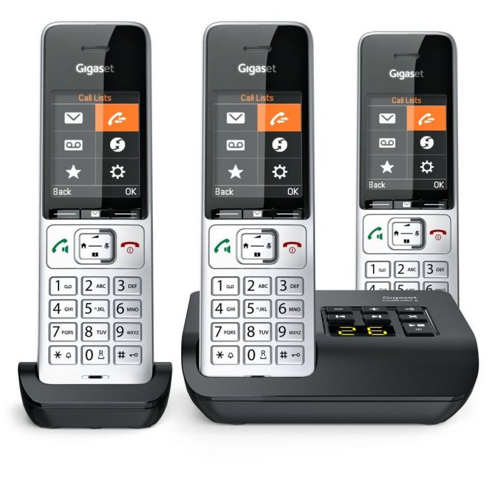 Gigaset COMFORT 500A trio Teléfono DECT/analógico con contestador automático y 3 terminales Negro/Plata