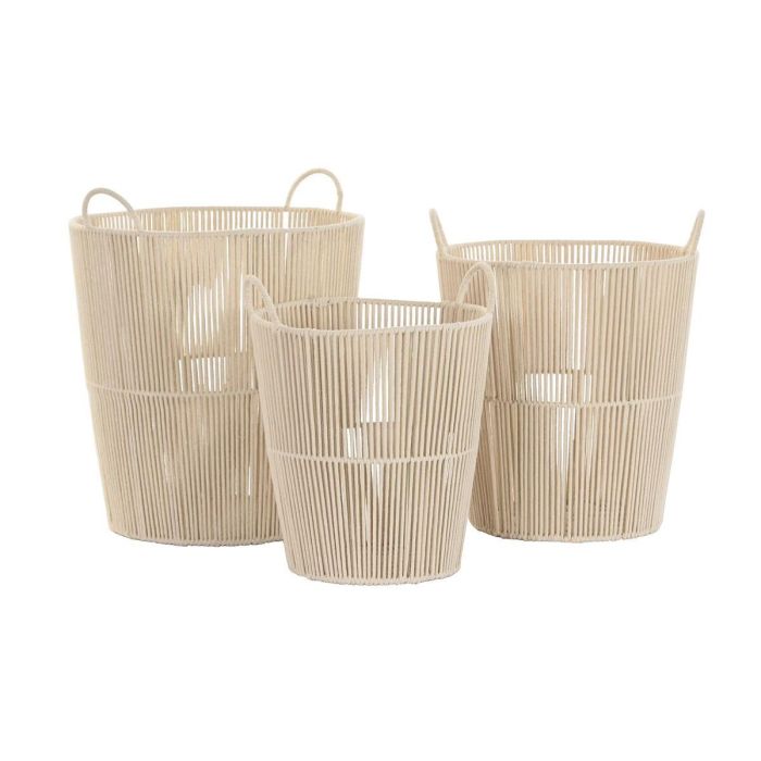 Cesta Basicos DKD Home Decor Beige 42 x 51 x 42 cm Set de 3 2