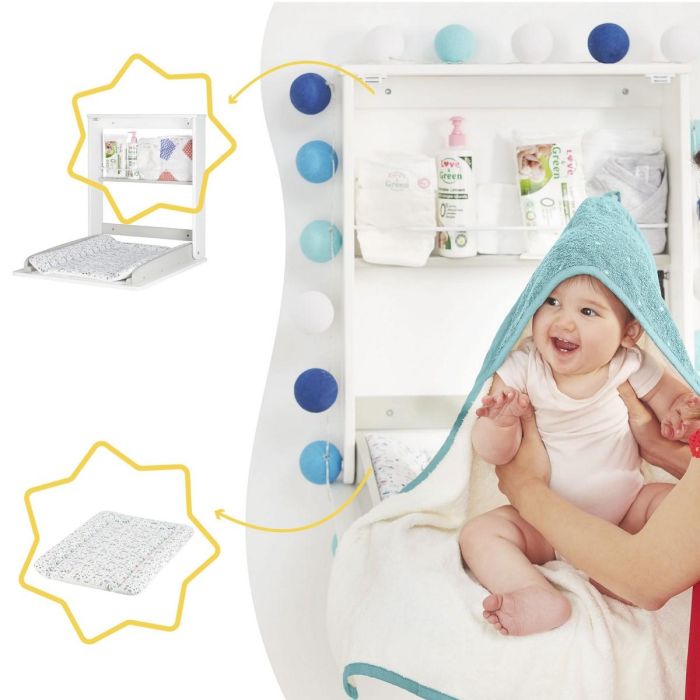 Badabulle Cambiador de Pared Plouf Plegable y Compacto con Cambiador Incluido, Apertura Una Mano y Estante Almacenamiento, 13cm Grosor 3