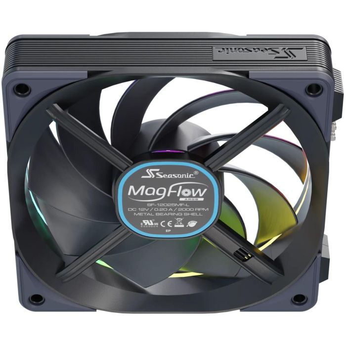 Seasonic MagFlow 1225PWM ARGB Kit de 3 Ventiladores de 120mm para Carcasa PC, 2000 RPM, Rodamiento FDB, Negro 3