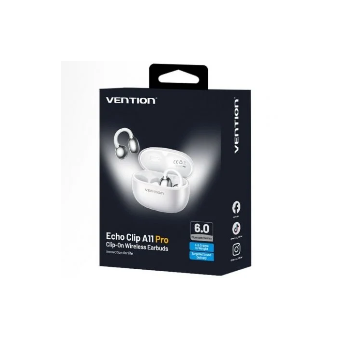 Vention Auriculares Bluetooth Echo Clip A11 Pro con estuche de carga, Autonomía 6h, Blancos, Bluetooth 6.0, Alcance 10m, USB-C, NBWW0-PH 1 Vention Auriculares Bluetooth Echo Clip A11 Pro con estuche de carga, Autonomía 6h, Blancos, Bluetooth 6.0, Alcance 10m, USB-C, NBWW0-PH 1