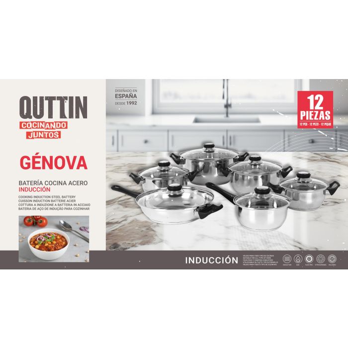 Batería de Cocina 12 Piezas Acero Inducción Genova Quttin (2 Unidades) 3 Batería de Cocina 12 Piezas Acero Inducción Genova Quttin (2 Unidades) 3