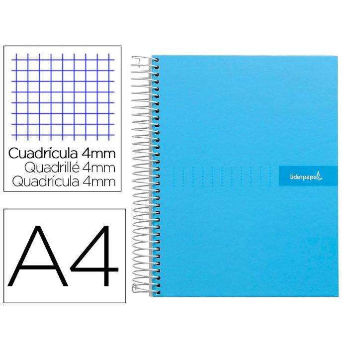 Cuaderno Espiral Liderpapel A4 Crafty Tapa Forrada 80H 90 gr Cuadro 4 mm Con Margen Color Celeste