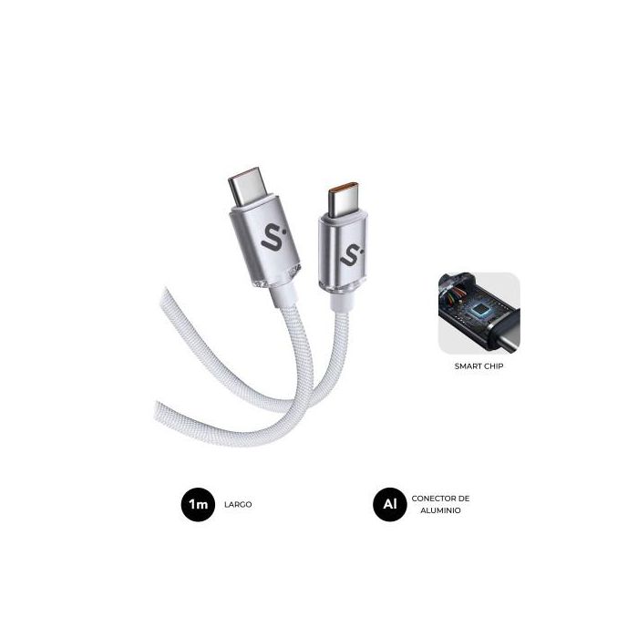 Subblim Cable USB C a USB C Optimus 60W PD, 480Mbps, 1m, Blanco SUBCAB-C06010
