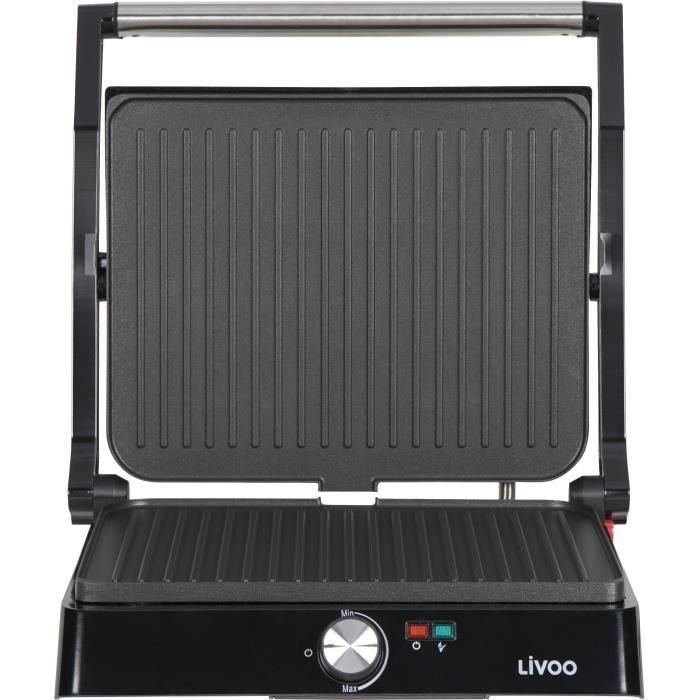 Livoo DOC223 Parrilla Eléctrica para Carnes y Paninis, 2200W, Doble Placa Antiadherente 29x23 cm, Luces Indicadoras