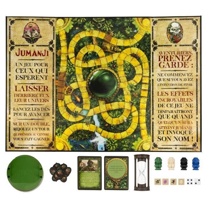 Spin Master JUMANJI: Juego de Mesa Clásico de Aventura Retro - Cruza la Jungla. Incluye Tablero, 100 Cartas de Desafío, Dados y Reloj de Arena. 1 Spin Master JUMANJI: Juego de Mesa Clásico de Aventura Retro - Cruza la Jungla. Incluye Tablero, 100 Cartas de Desafío, Dados y Reloj de Arena. 1