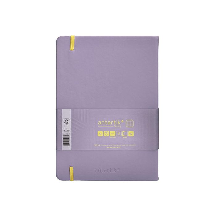 Cuaderno Con Gomilla Antartik Notes Tapa Dura A5 Hojas Cuadricula Morado Y Amarillo 100 Hojas 80 gr Fsc 2