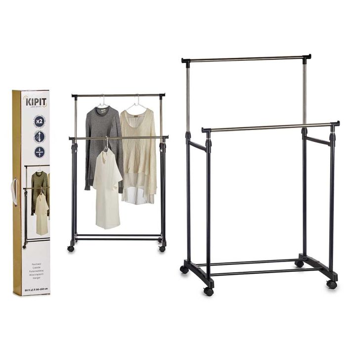 Kipit Perchero Doble de Metal con Ruedas, Altura Extensible hasta 160 cm, 80x90x43 cm, Ideal para Ropa y Organización (6 Unidades) Kipit Perchero Doble de Metal con Ruedas, Altura Extensible hasta 160 cm, 80x90x43 cm, Ideal para Ropa y Organización (6 Unidades)