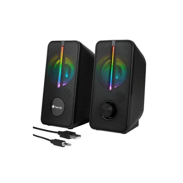 NGS Altavoces GSX-150 2.0 12W con Luces LED RGB Negros para PC/Mac y otros dispositivos, Plug and Play 2