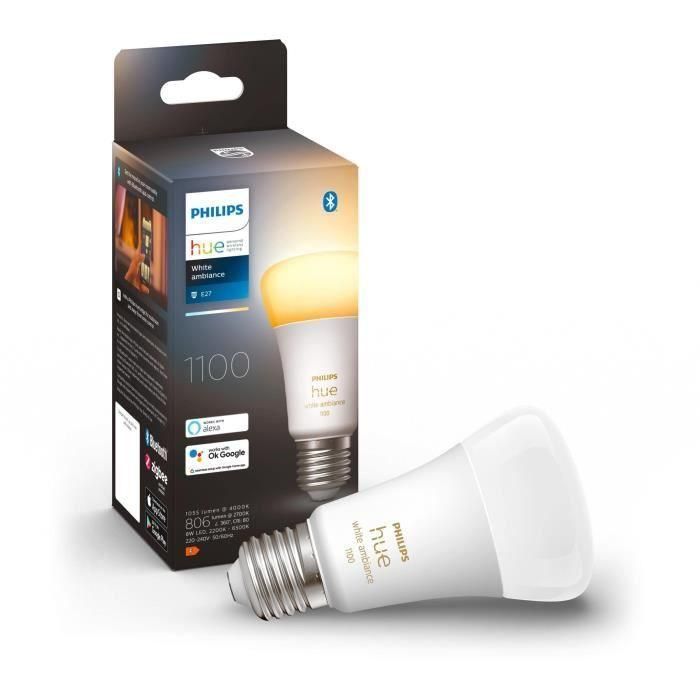 PHILIPS Hue White Ambiance - Bombilla LED conectada E27 - Equivalente a 9.5W 75W - Compatible con Bluetooth 1 PHILIPS Hue White Ambiance - Bombilla LED conectada E27 - Equivalente a 9.5W 75W - Compatible con Bluetooth 1