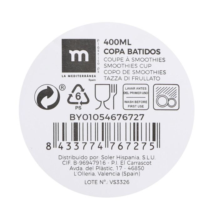 La Mediterranea Copa Batidos 400Ml 8 x 18,5 x 8 cm (24 Unidades)