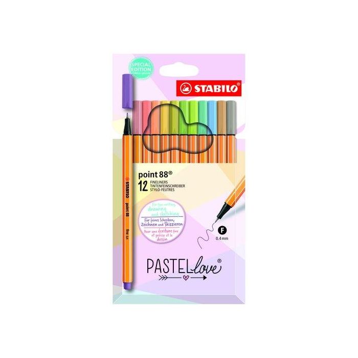 Rotulador Fibra Stabilo Point 88 Pastel Love Estuche De Carton De 12