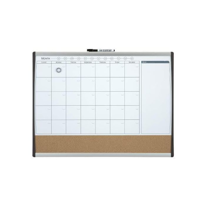 Nobo Planificador Mensual Magnético y Corcho Horizontal 585x430 mm, Marco Arqueado Plata y Negro, incluye rotulador, imanes 3 Nobo Planificador Mensual Magnético y Corcho Horizontal 585x430 mm, Marco Arqueado Plata y Negro, incluye rotulador, imanes 3
