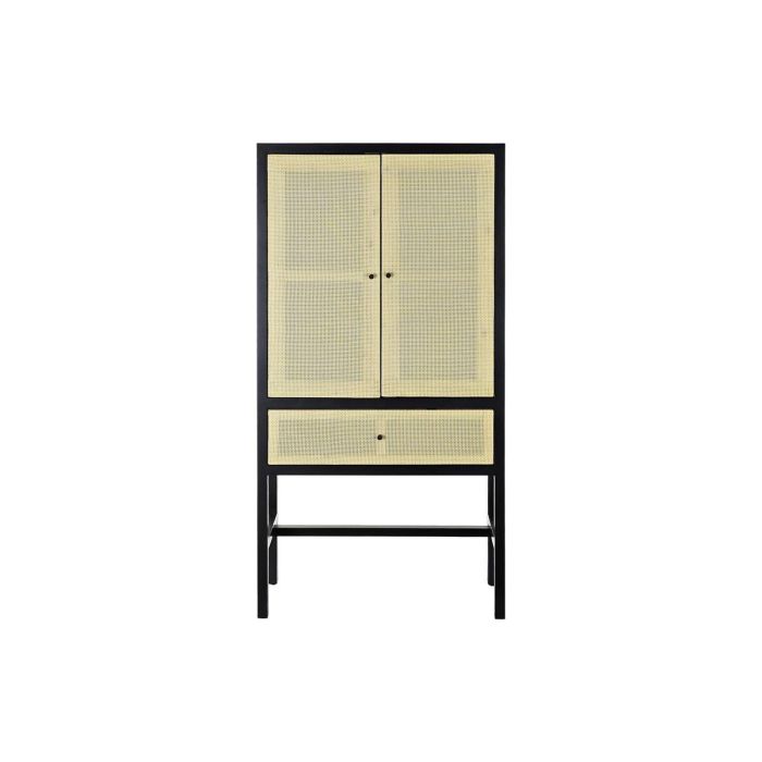 DKD Home Decor Armario de Ratan y Madera de Abeto Balines Negro Natural, con 2 Puertas, 1 Cajón y 1 Estante, 80x38x160 cm 2