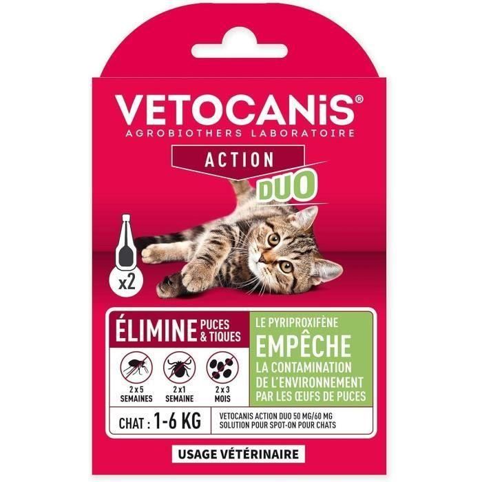VETOCANIS Pipetas Duo antipulgas y anti-garrapatas - 2 pipetas para 5 semanas de protección - Para gatos VETOCANIS Pipetas Duo antipulgas y anti-garrapatas - 2 pipetas para 5 semanas de protección - Para gatos