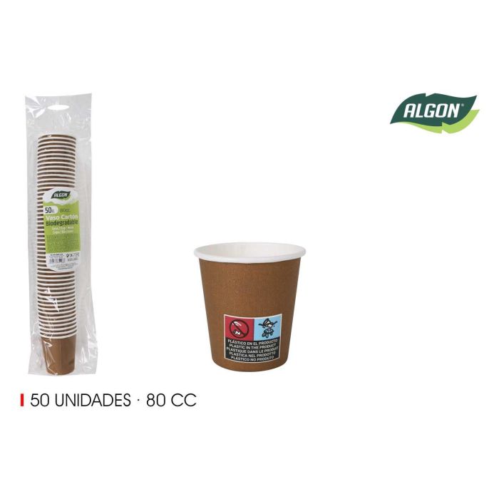 Set de 50 vasos de cartón marrón 80 cc Algon (36 Cajas) Set de 50 vasos de cartón marrón 80 cc Algon (36 Cajas)
