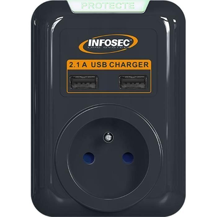 INFOSEC Protector contra sobretensiones S1 USB NEO - 1 conector FR + 2 puertos USB INFOSEC Protector contra sobretensiones S1 USB NEO - 1 conector FR + 2 puertos USB
