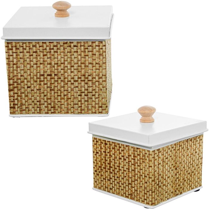 Juego de Cajas Decorativas Alexandra House Living Blanco Marrón Madera 2 Piezas 5