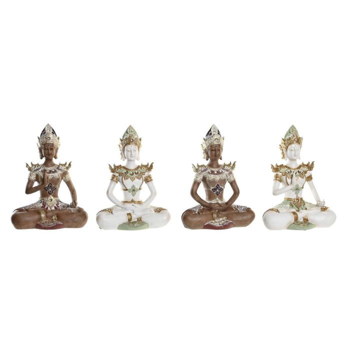 Figura Oriental DKD Home Decor Blanco Marron 10.5 x 28.5 x 20.5 cm (4 Unidades)