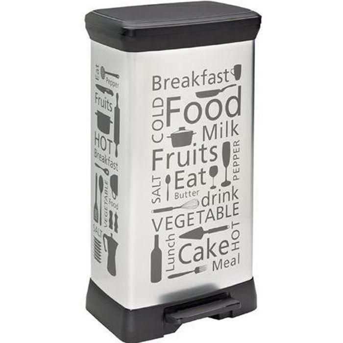 Curver 205873 Cubo de Basura Rectangular con Pedal, Polipropileno, 39x29x73 cm, Plata para Cocina y Hogar
