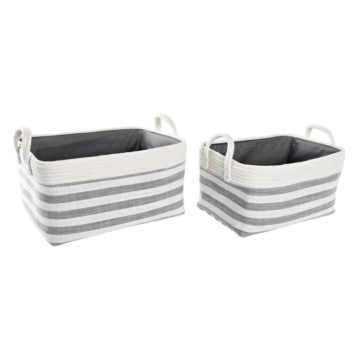 Cesta Basicos DKD Home Decor Gris Blanco 30 x 23 x 40 cm Set de 2