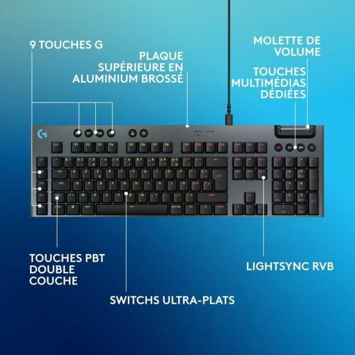 Teclado para juegos - con cable - Logitech G - G915 X - Interruptor táctil - AZERTY - Negro 1 Teclado para juegos - con cable - Logitech G - G915 X - Interruptor táctil - AZERTY - Negro 1