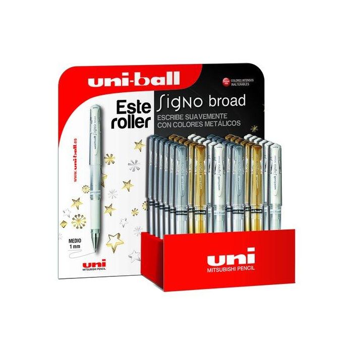 Uni-Ball Roller Signo UM-153 1.0 mm - Surtido Oro, Plata, Blanco - Expositor 36 Ud - Tinta Gel, Punta Acero Inoxidable