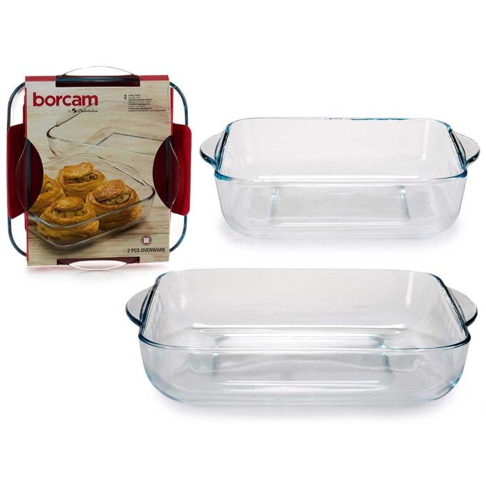 Set 2 Fuentes Cuadradas Borcam Pasabahce 1.95L + 3.2L, Vidrio Borosilicato, 28.5x6x32 cm (4 Unidades) Set 2 Fuentes Cuadradas Borcam Pasabahce 1.95L + 3.2L, Vidrio Borosilicato, 28.5x6x32 cm (4 Unidades)