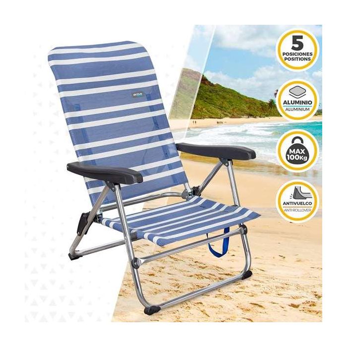 Silla playa aluminio plegable mykonos 5 posiciones 61x50x85 cm con asa. 13 Silla playa aluminio plegable mykonos 5 posiciones 61x50x85 cm con asa. 13