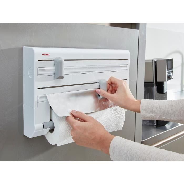 Leifheit Parat ComfortLine dispensador de pared 25703, dispensador de pared de cocina para 3 rollos, dispensador de papel con cuchillas afiladas 3