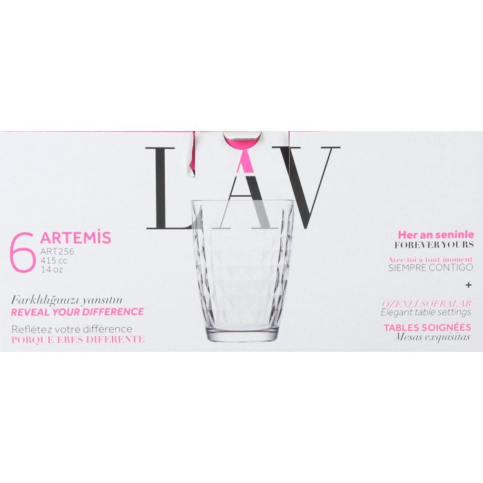 Lav Set de 6 Vasos Artemis de 415 ml, medidas 8,6 x 8,6 x 12 cm (8 Cajas) 1