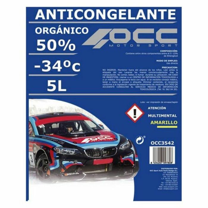 Occ Motorsport OCC3542 Anticongelante Orgánico Amarillo G12 50% -34ºC 5L para Motor Coche Alta Protección Corrosión y Sobrecalentamiento 1 Occ Motorsport OCC3542 Anticongelante Orgánico Amarillo G12 50% -34ºC 5L para Motor Coche Alta Protección Corrosión y Sobrecalentamiento 1