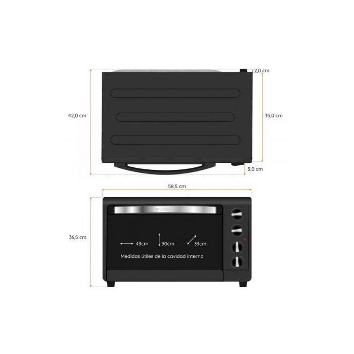 Grunkel HR-48RMRUSTI Horno Eléctrico de Sobremesa 48L 2000W con Convección, Rustidera, Temporizador, Negro/Acero Inoxidable 3