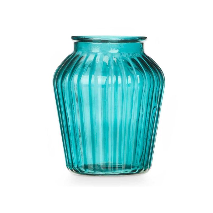 Jarron Cristal Boca Ancha Rayado Turquesa Giftdecor 20X25CM (6 Unidades) 2 Jarron Cristal Boca Ancha Rayado Turquesa Giftdecor 20X25CM (6 Unidades) 2