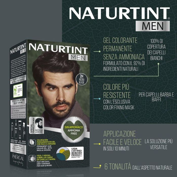 Naturtint #3N Castaño oscuro tinte sin amoniaco para hombres y barba, cobertura canas, 1 unidad 7