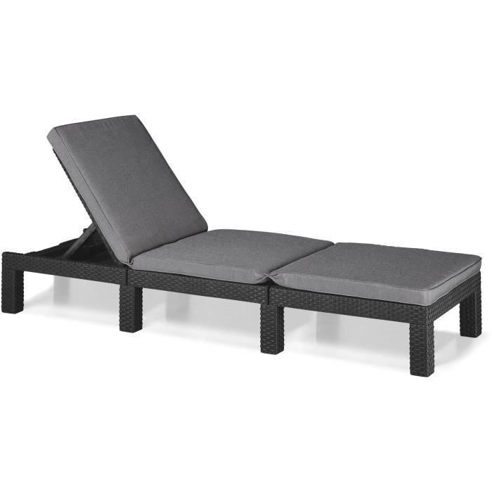 ALLIBERT Tumbona de Jardín Daytona De Luxe Imitación Resina Tejida 4 Posiciones con Cojín Gris Grafito 187x58x29cm ALLIBERT Tumbona de Jardín Daytona De Luxe Imitación Resina Tejida 4 Posiciones con Cojín Gris Grafito 187x58x29cm