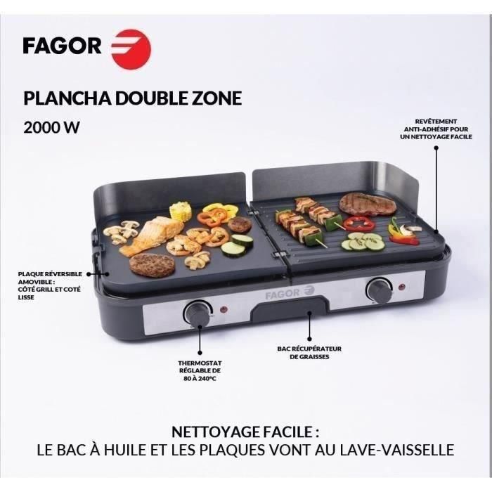 FAGOR - FG823 - Plancha Acero Inoxidable Extra Grande - 2200 W 1