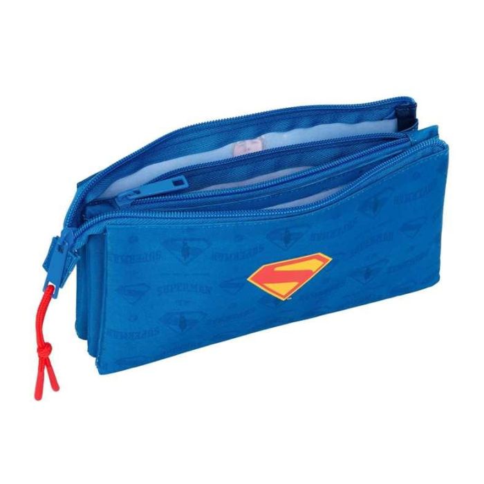 Safta Estuche Portatodo Escolar Superman con Triple Compartimento y Tres Cremalleras 120x220x30 mm 2
